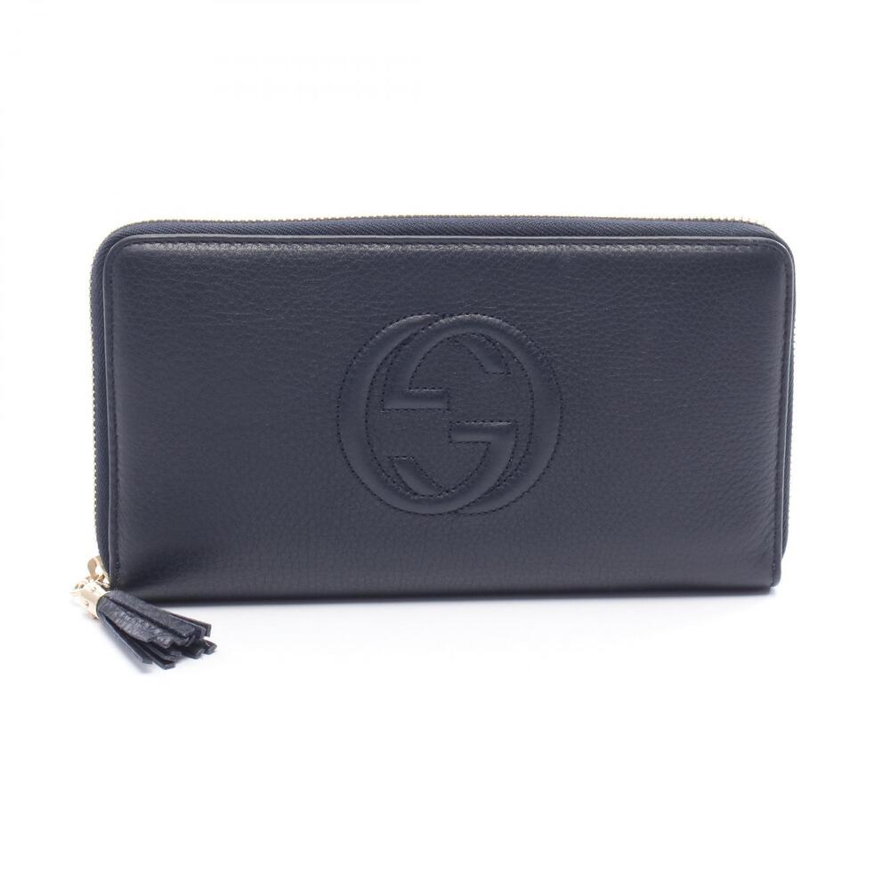 Gucci Soho Interlocking GG Round Long Wallet Leather Navy Blue